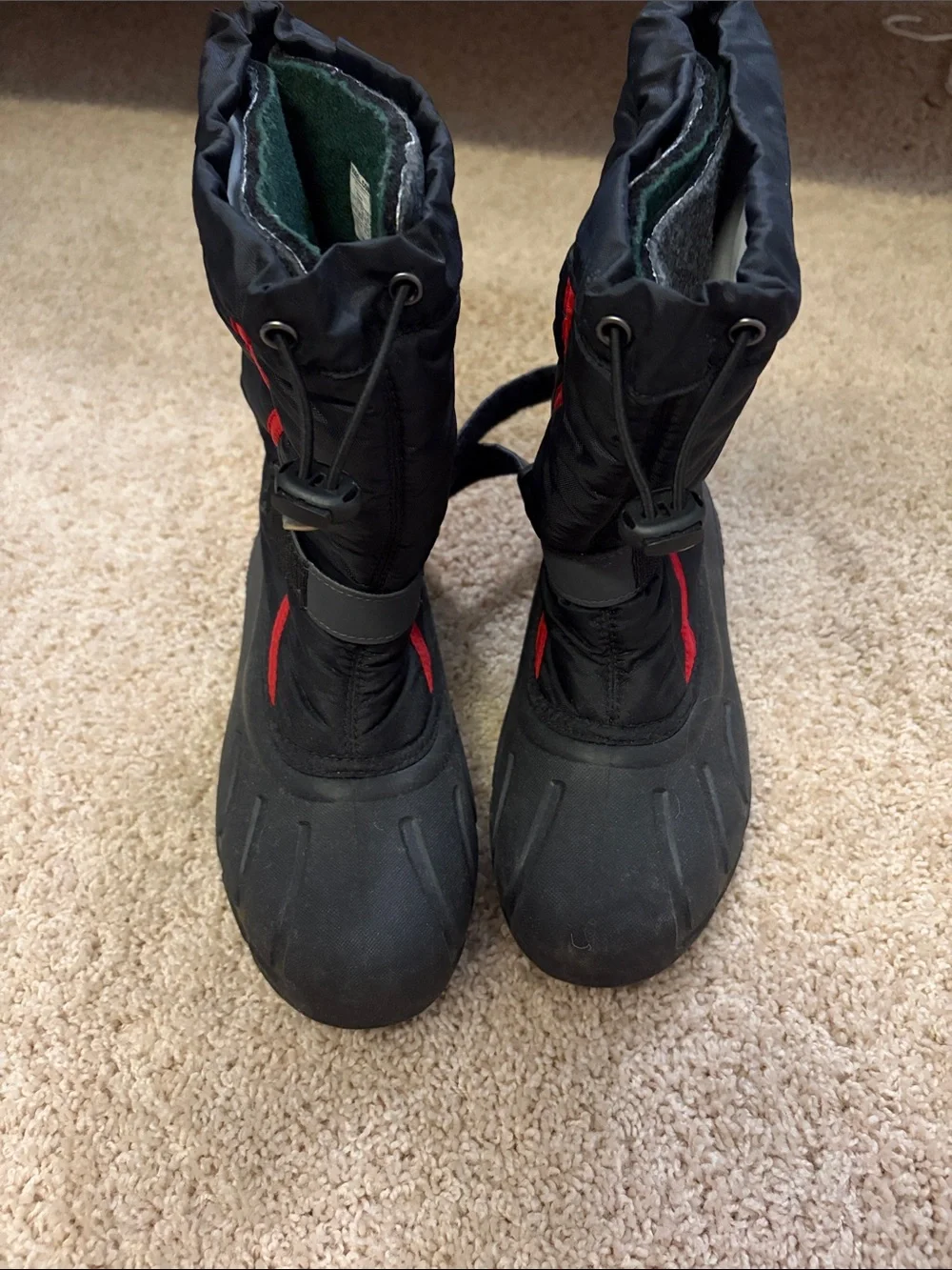 Sorel Black and Red Kids Insulated Snow Boots
